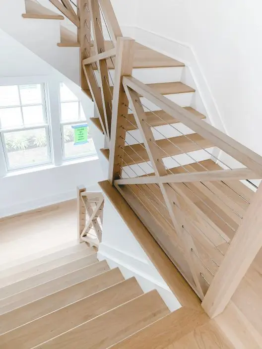Modern wood staircase in modern storey house
